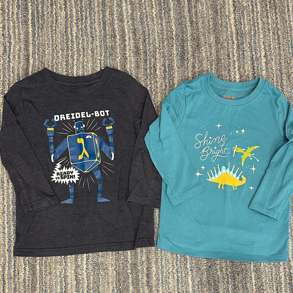 Kids Cat & Jack Long Sleeve Hanukkah Chanukah shirts. Size 3T / 4T